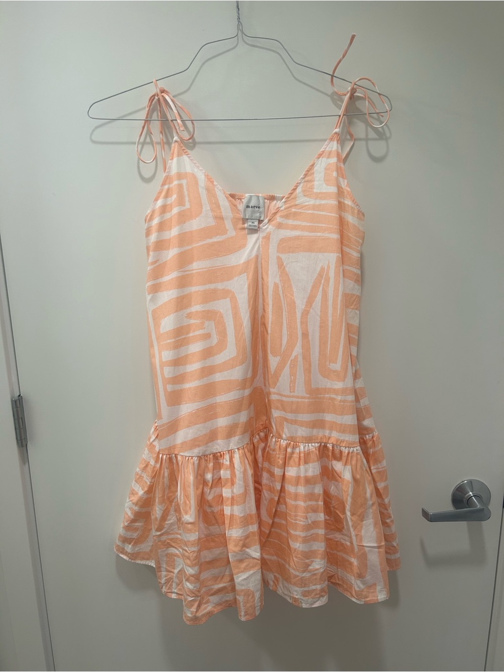 Maeve Anthropologie Peach White Tie Shoulder Cotton Mini Dress XS - Picture 3 of 6